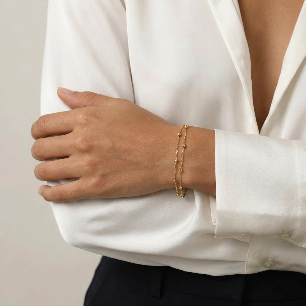 Daphne Twin Bead Bracelet – 18K Gold Waterproof Beaded Bracelet