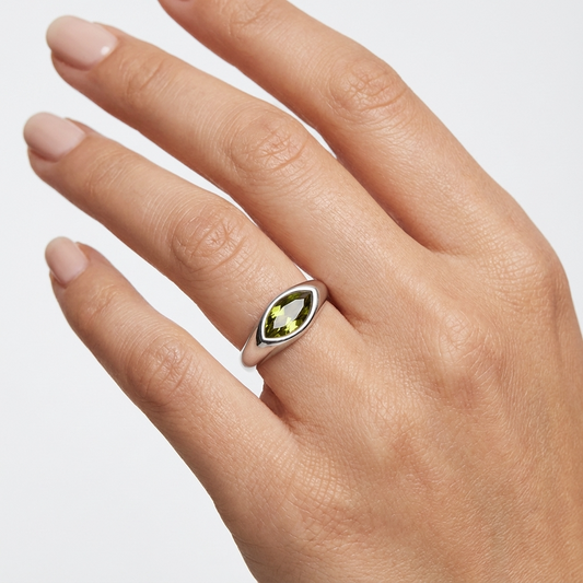 Majestic Contour Ring – Platinum Plated Marquise Dome Statement Ring