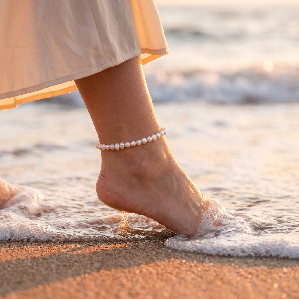 Serena natural pearl anklet – sterling silver ankle bracelet