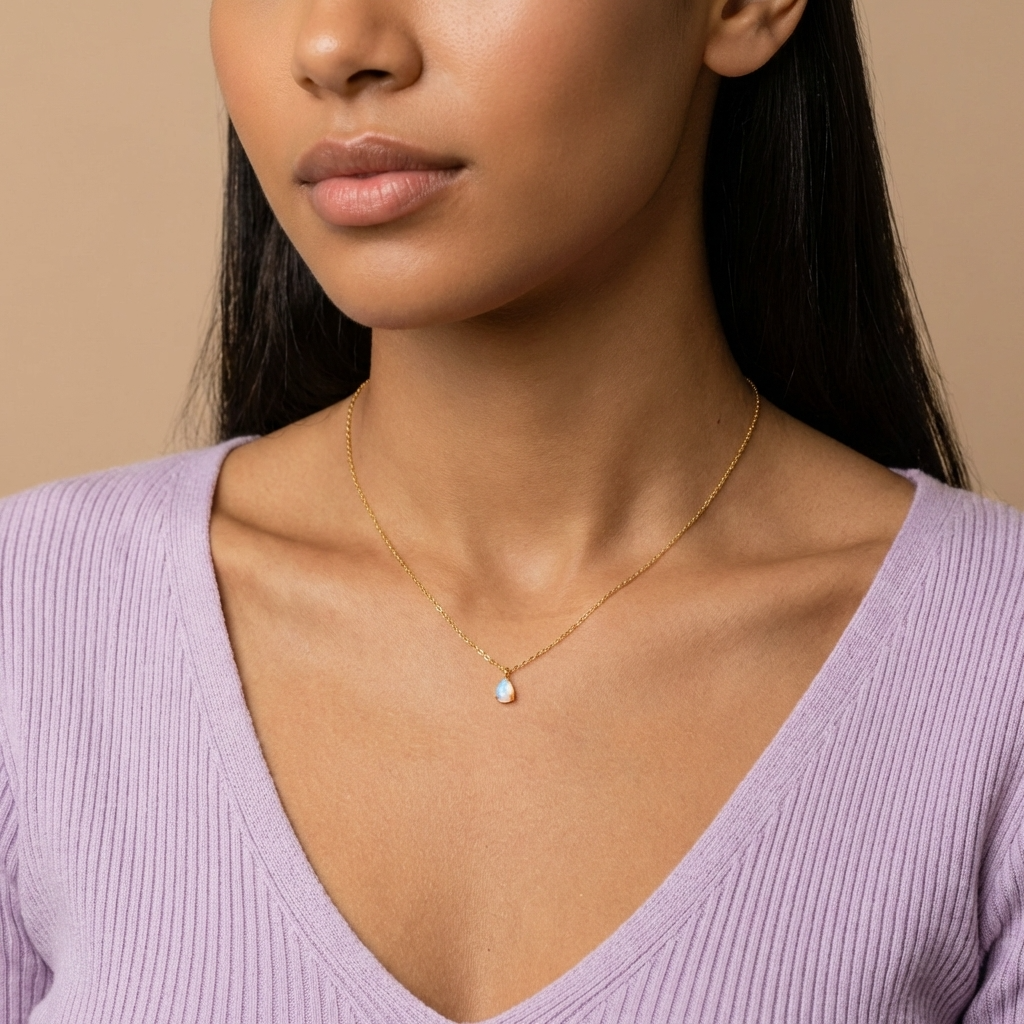 Mira Opal Necklace – 18K Gold Genuine Opal Pendant Necklace