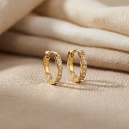 Yva Petite Hoops – 13mm 18K Gold Small Crystal Hoop Earrings