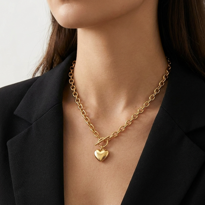Élodie Heart Necklace – 18K Gold Puffed Heart Pendant Necklace