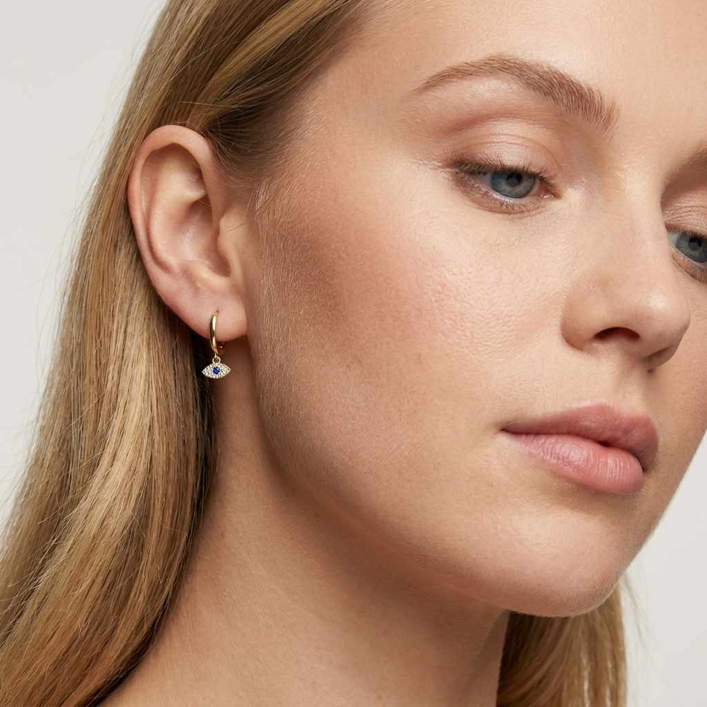 Blue Evil Eye Earrings – Sterling Silver Protection Charm Earrings