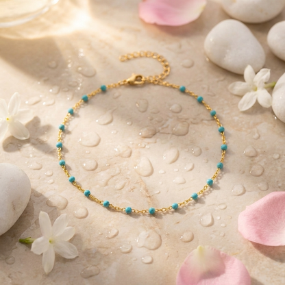 Adriana blue stone gold anklet – 18K ankle bracelet