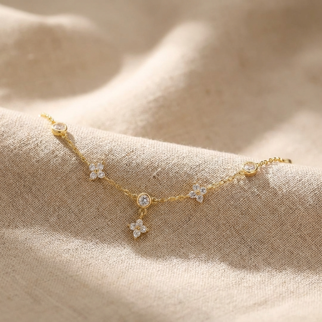 Ophelia sparkling clover anklet – sterling silver ankle bracelet