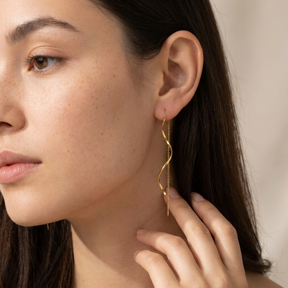 Vera Slim Earrings – 18K Gold Adjustable Threader Drop Earrings