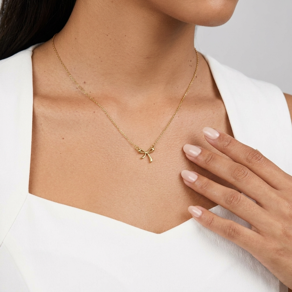 Elegant Bow Necklace – 18K Gold Minimal Bow Pendant Necklace