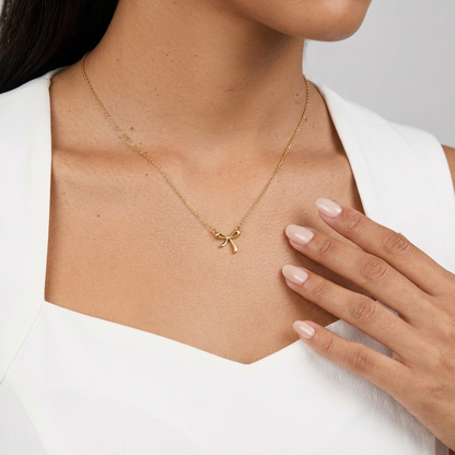 Elegant Bow Necklace – 18K Gold Minimal Bow Pendant Necklace