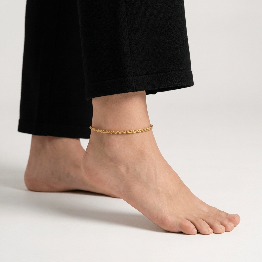 Xanthe twist boho gold anklet – 18K ankle bracelet