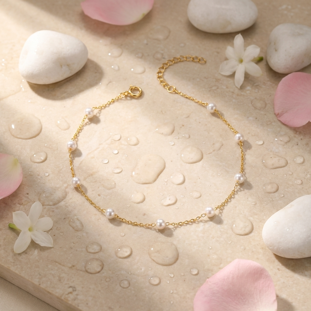 Rhea freshwater pearl anklet – 18K gold ankle bracelet
