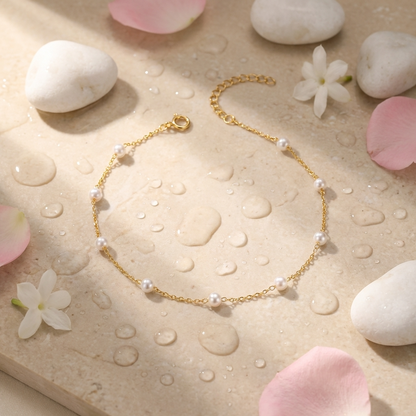 Rhea freshwater pearl anklet – 18K gold ankle bracelet
