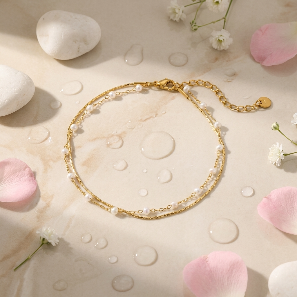 Thalia pearl duo anklet – 18K gold pearl ankle bracelet