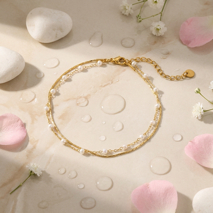 Thalia pearl duo anklet – 18K gold pearl ankle bracelet