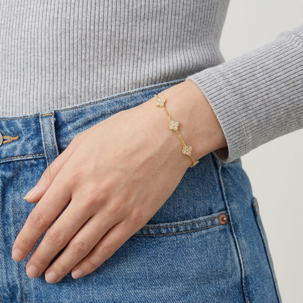 Sophie Lucky Charm Bracelet – 925 Sterling Silver Clover Charm Bracelet