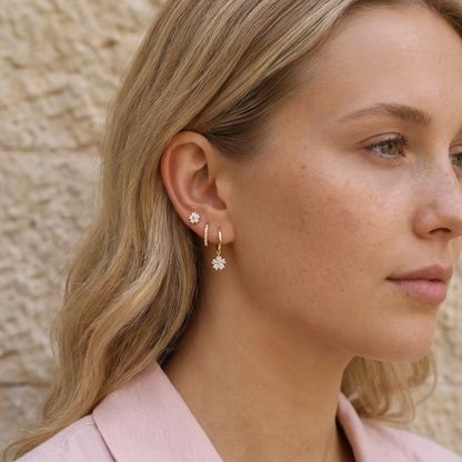 Malia Earrings Set – 925 Sterling Silver Floral Crystal Hoop &amp; Stud Set