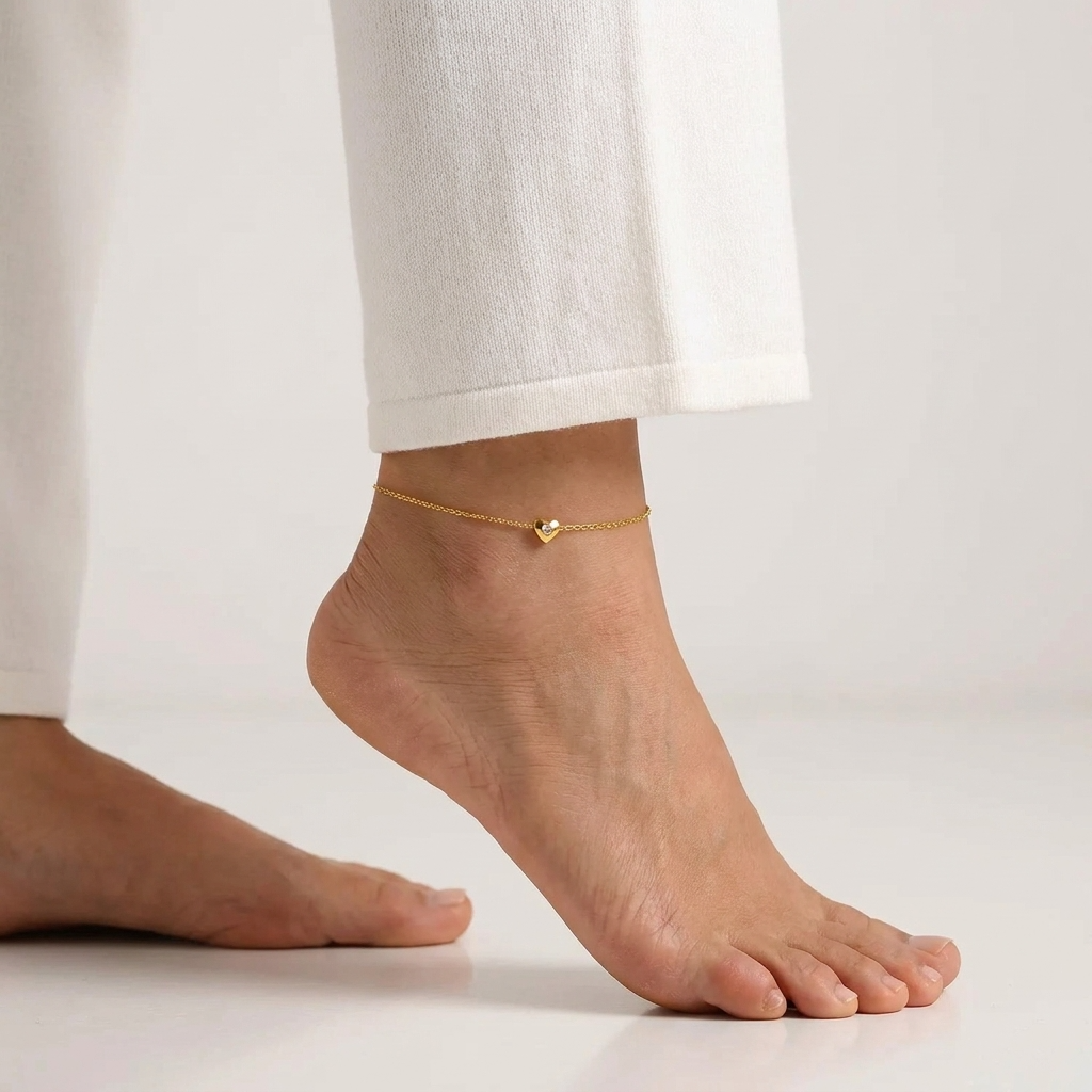 Mireille heart charm anklet – 18K gold ankle bracelet