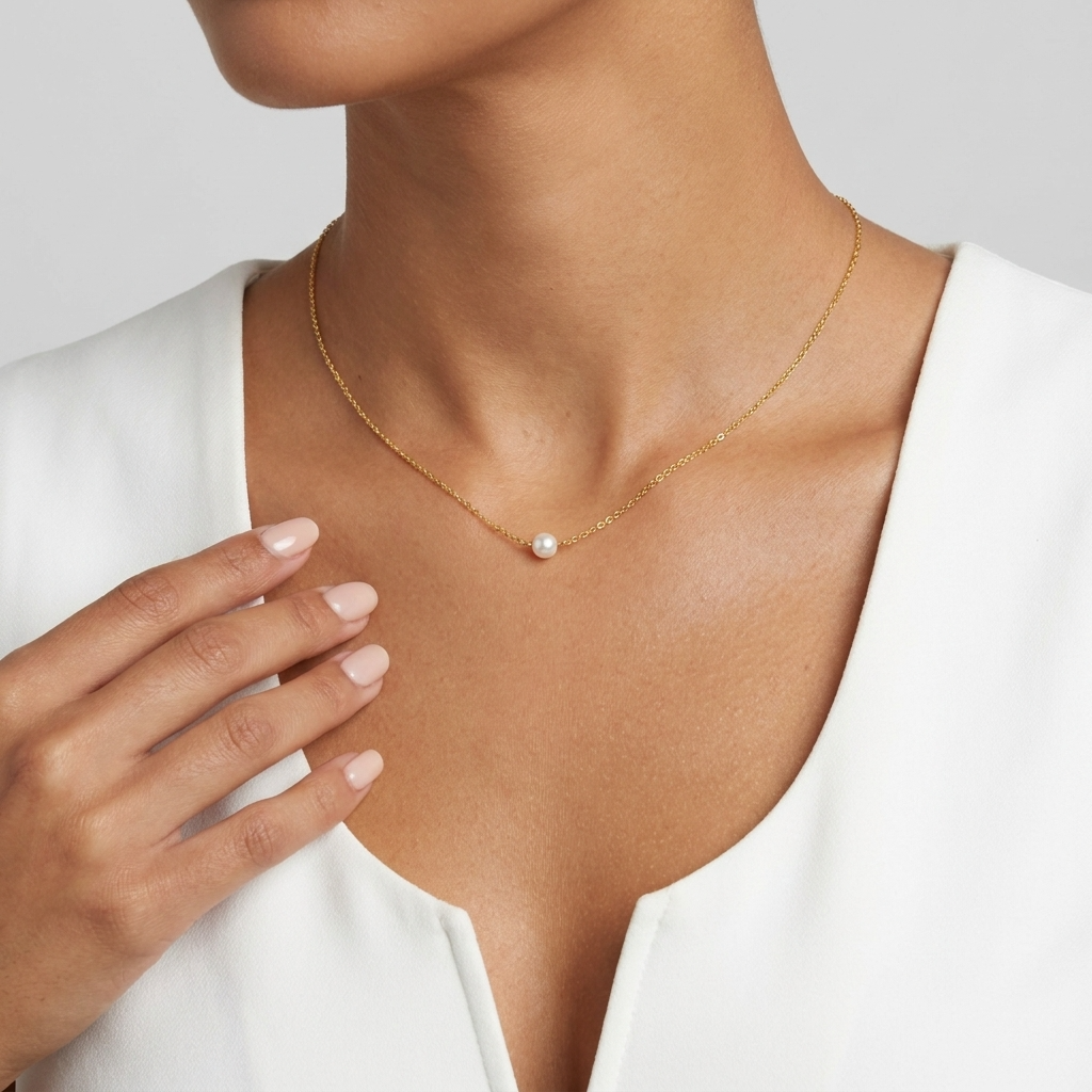 Elegant Pearl Necklace – 18K Gold Freshwater Pearl Pendant Necklace