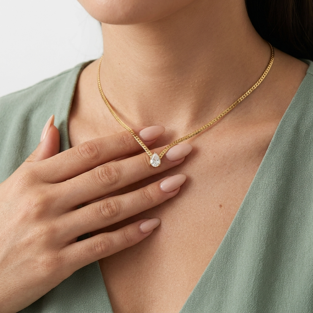 Timeless Brilliance Necklace – 18K Gold Solitaire Crystal Necklace