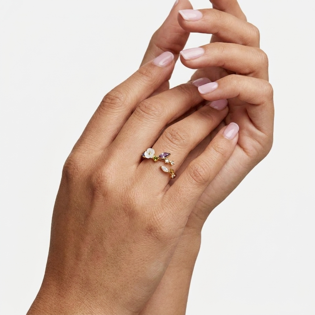 Elodie Blossom Ring – 18K Gold Crystal Floral Ring