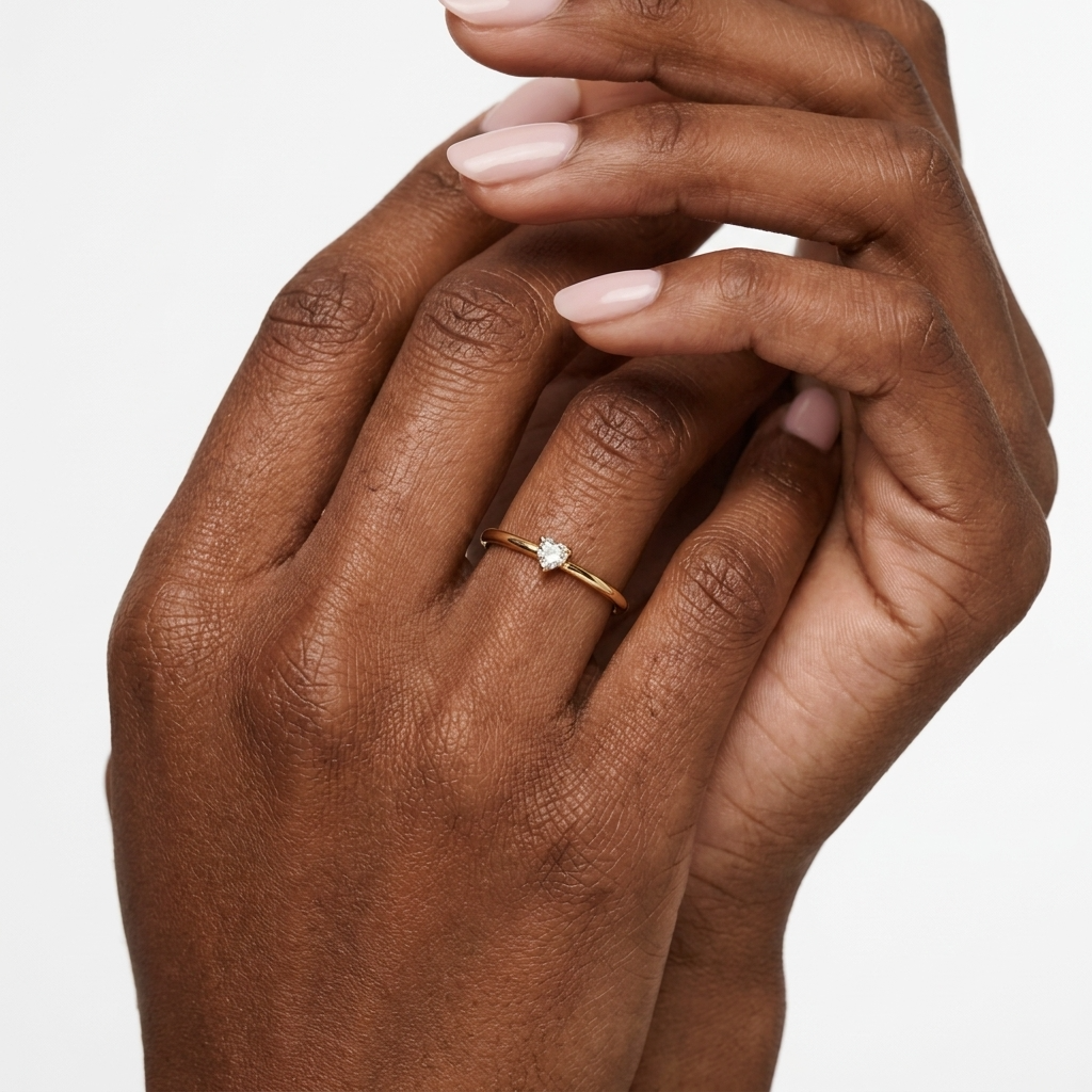 Greta Heart Ring – 18K Gold Crystal Heart Stacking Ring