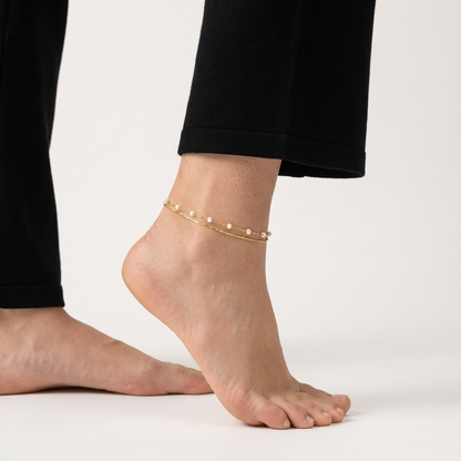 Thalia pearl duo anklet – 18K gold pearl ankle bracelet