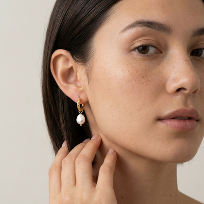 Ines Pearl Hoops – 18K Gold 10mm Freshwater Pearl Hoop Earrings