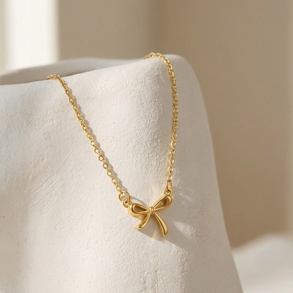 Elegant Bow Necklace – 18K Gold Minimal Bow Pendant Necklace