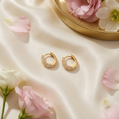 Lily Sparkle Hoops – 18K Gold Crystal Waterproof Hoop Earrings