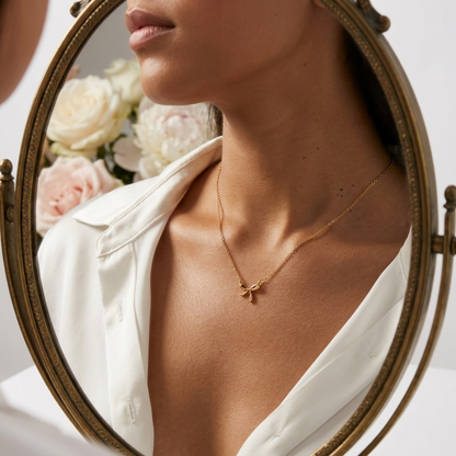 Elegant Bow Necklace – 18K Gold Minimal Bow Pendant Necklace