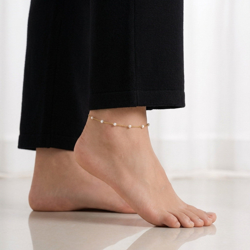 Rhea freshwater pearl anklet – 18K gold ankle bracelet