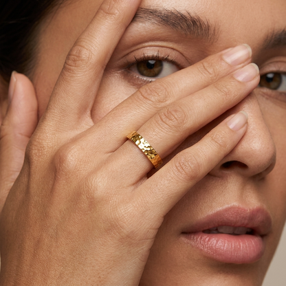 Rhea Hammered Ring – 18K Gold Textured Artisanal Band Ring