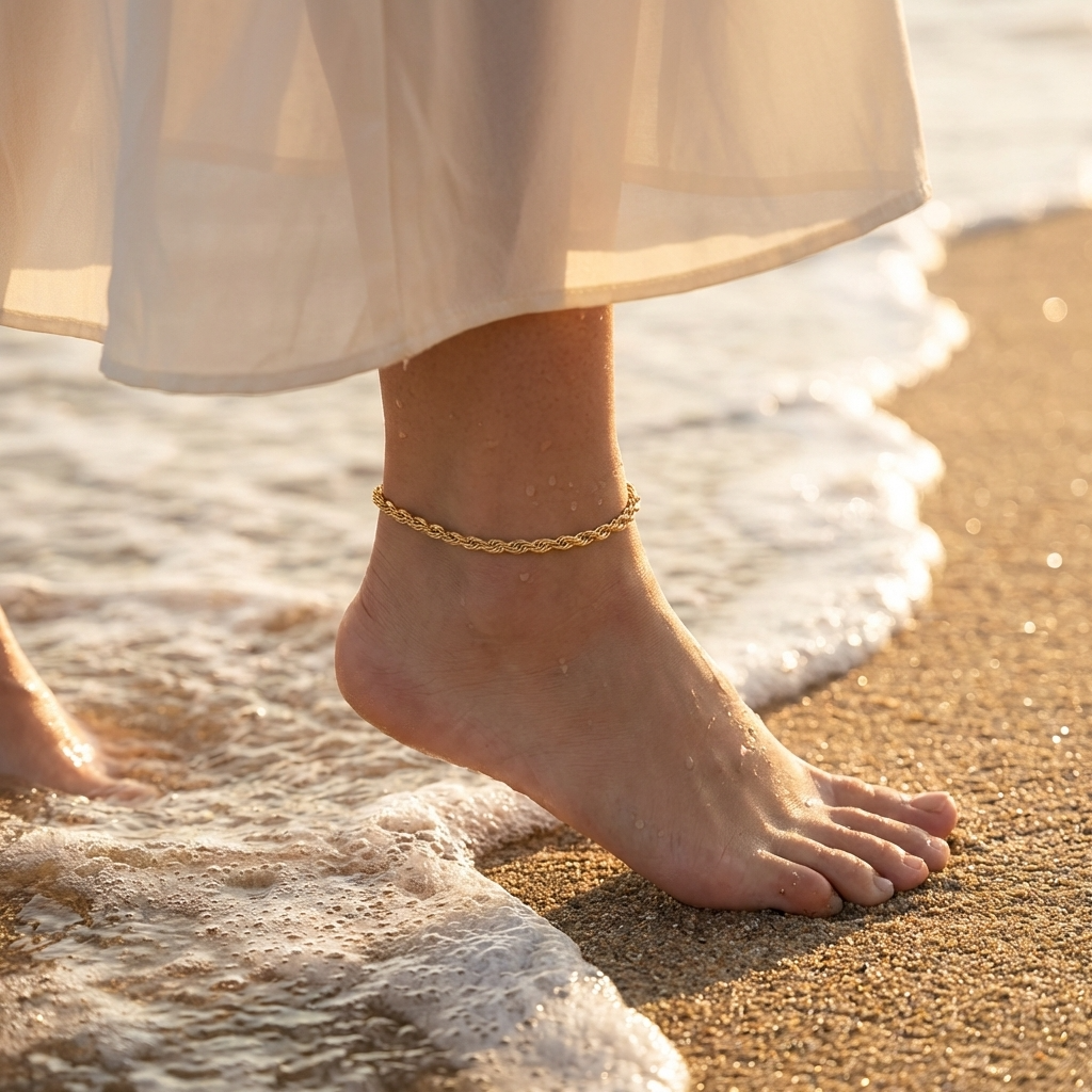 Solara rope chain anklet – twisted 18K gold ankle bracelet