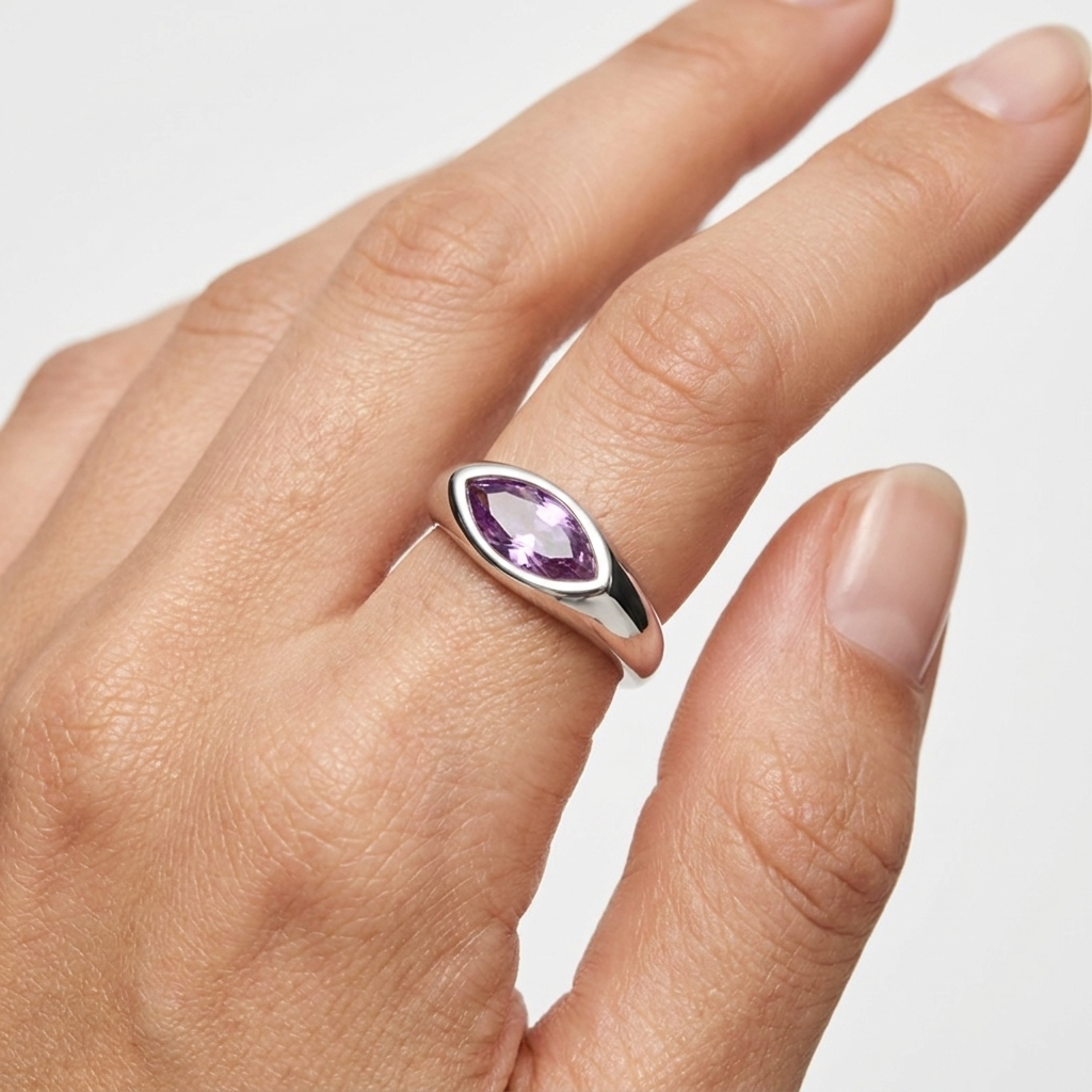 Majestic Contour Ring – Platinum Plated Marquise Dome Statement Ring