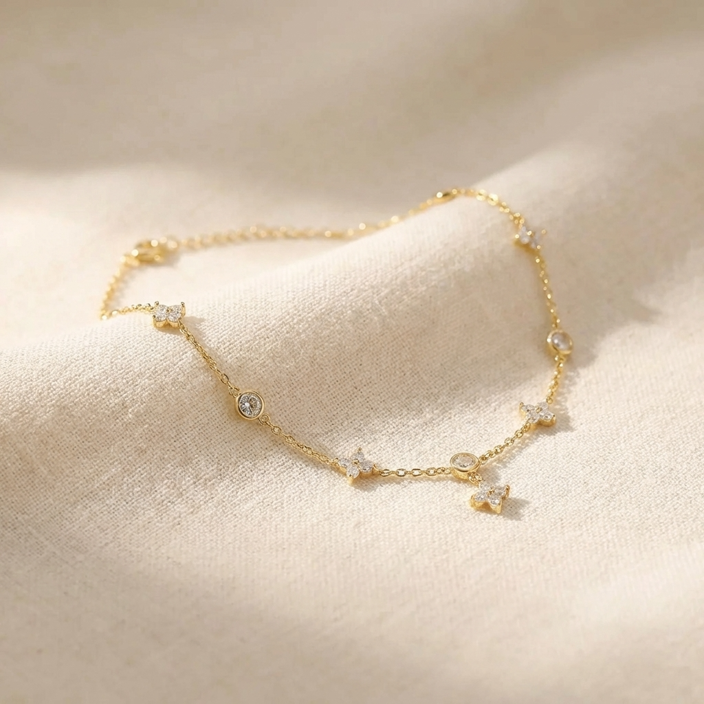 Ophelia sparkling clover anklet – sterling silver ankle bracelet