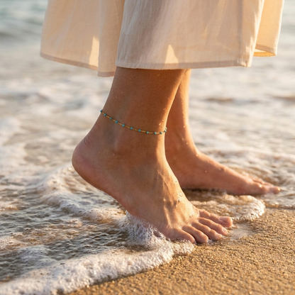 Adriana blue stone gold anklet – 18K ankle bracelet