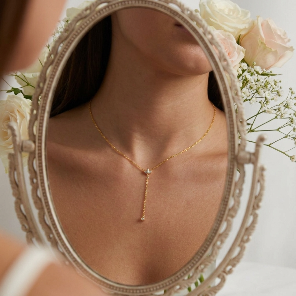 Crystal Lariat Drop Necklace – 18K Gold Adjustable Y-Drop Necklace