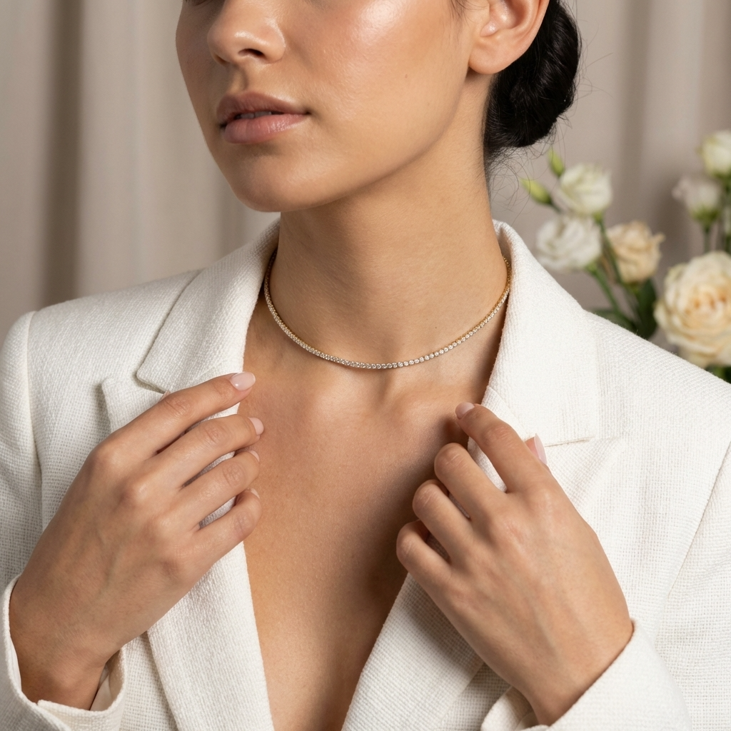 Cleo Tennis Choker – 18K Gold Crystal Tennis Choker Necklace