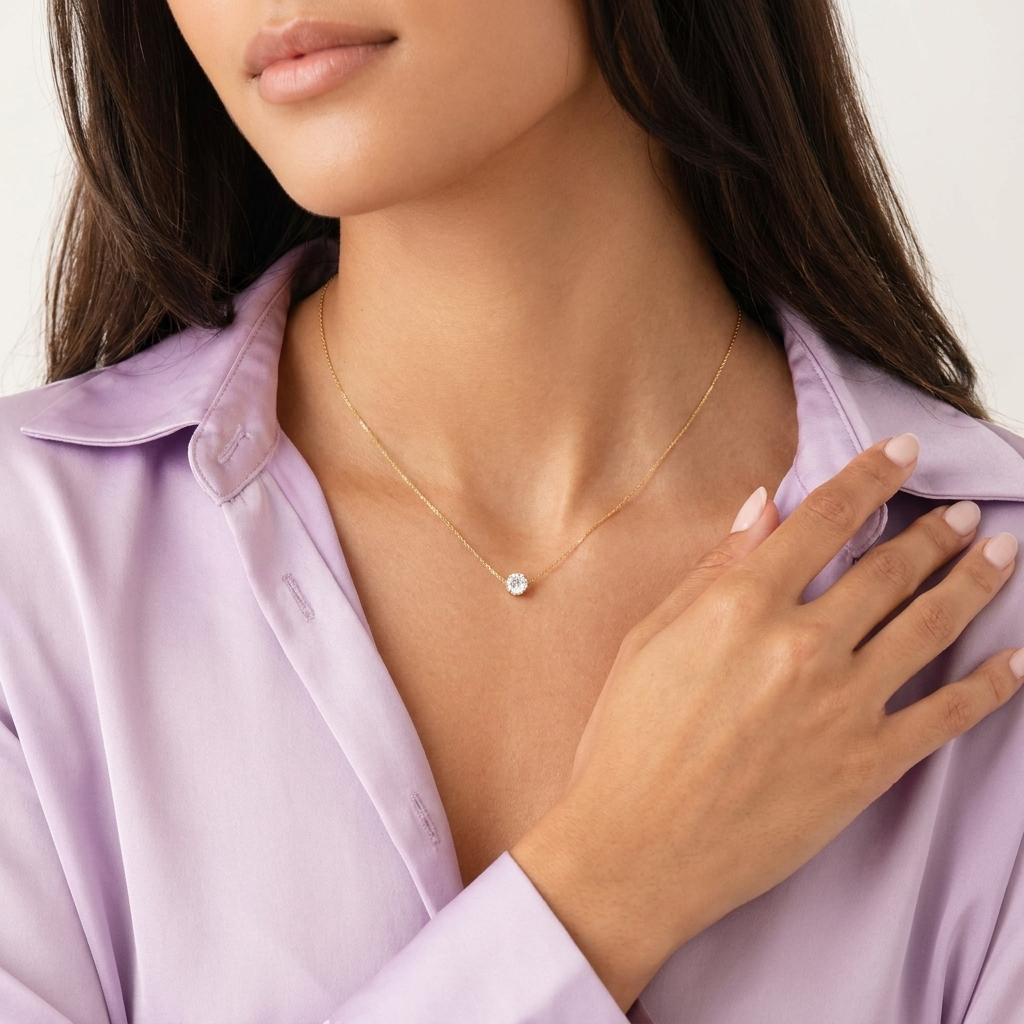 Yara Circle Necklace – 18K Gold Crystal Circle Pendant Necklace