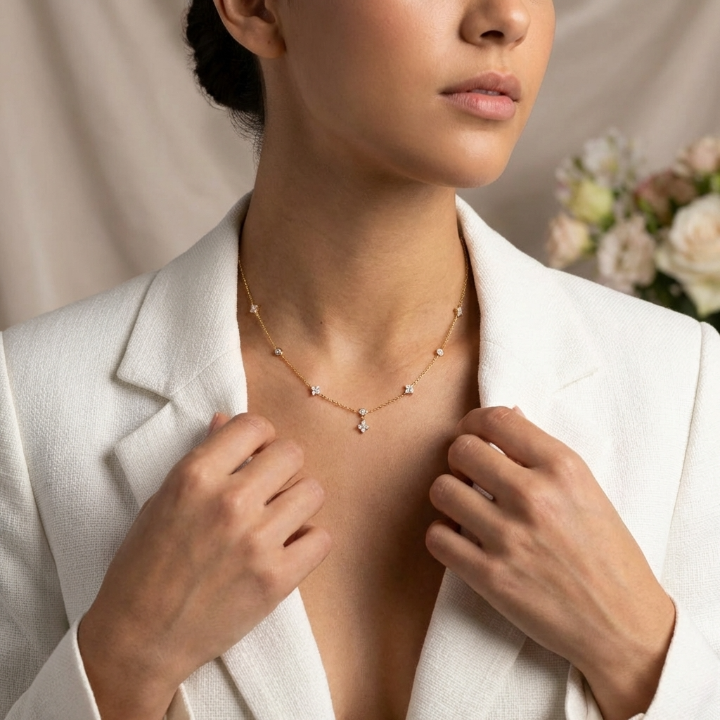 Vera Dainty Necklace – 925 Sterling Silver Delicate Crystal Necklace