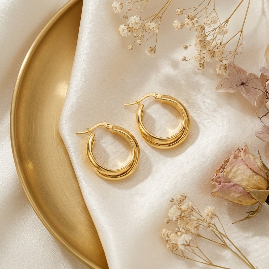 Talia Sleek Gold Hoops – 26mm 18K Gold Waterproof Hoop Earrings
