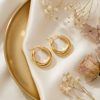 Talia Sleek Gold Hoops – 26mm 18K Gold Waterproof Hoop Earrings
