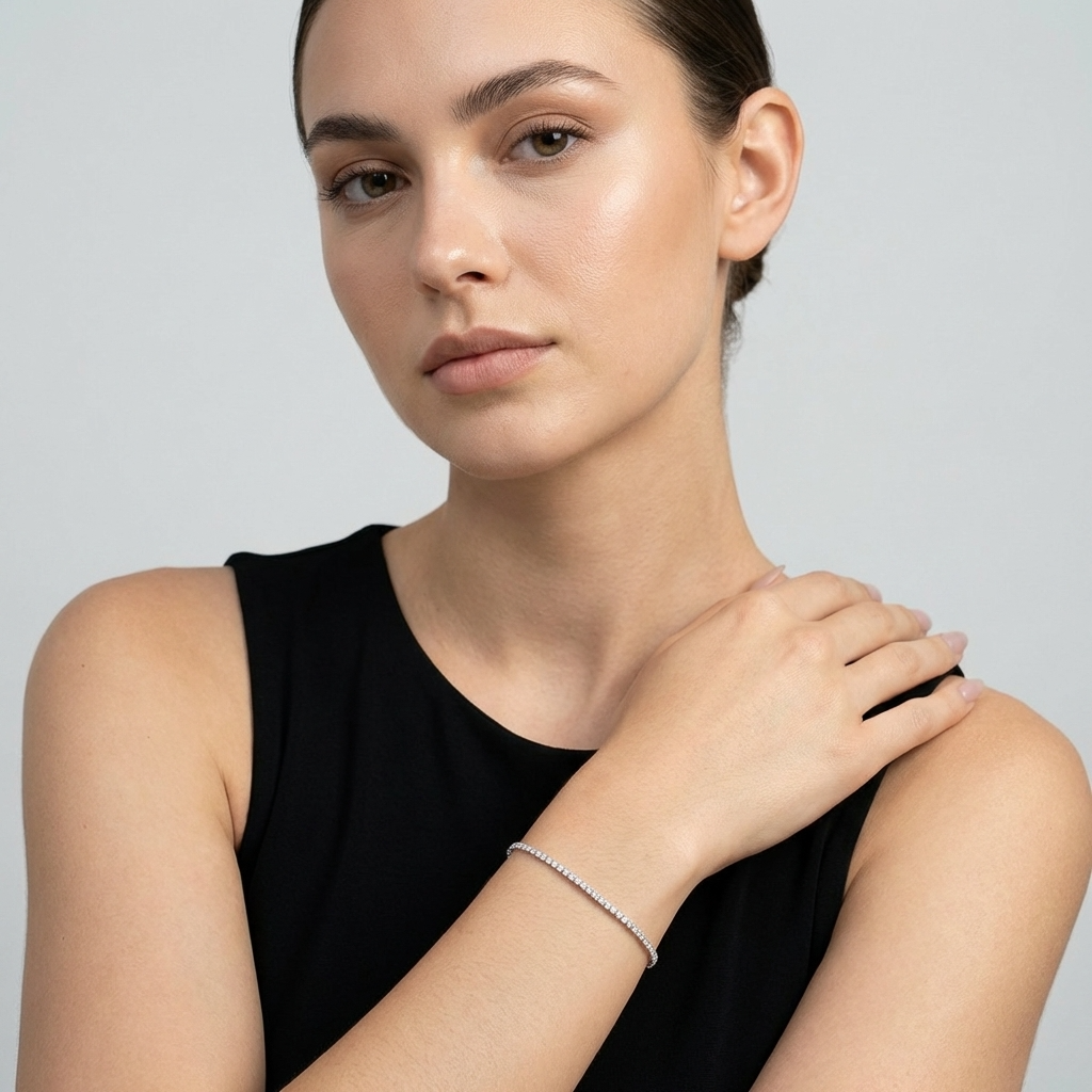 Inaya Tennis Bracelet – 925 Sterling Silver Platinum Crystal Bracelet