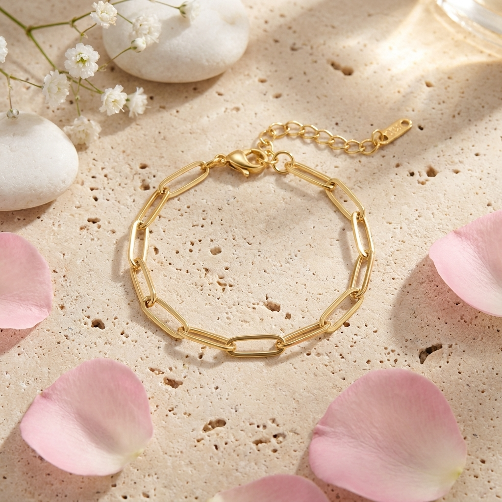 Modern Paperclip Bracelet – 18K Gold Waterproof Chain Link Bracelet