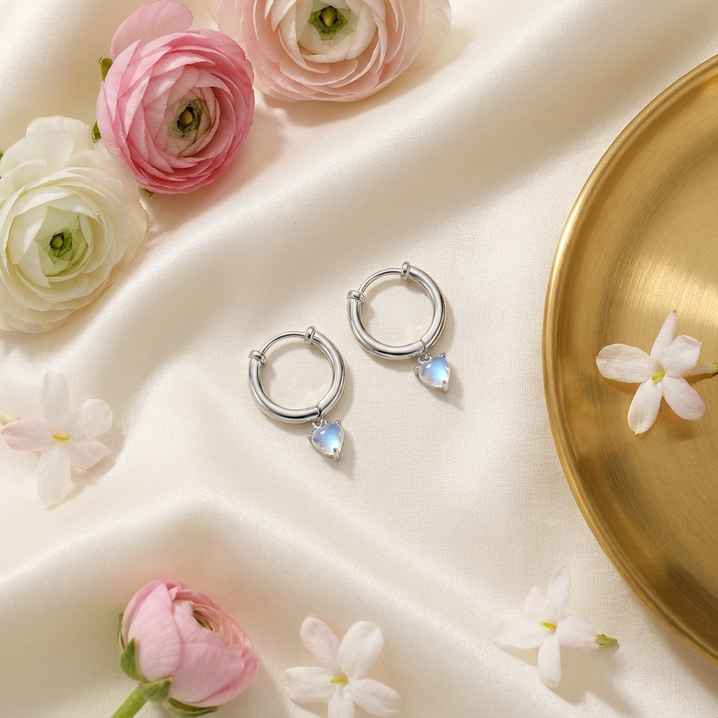 Lilia Hoops – 925 Sterling Silver Platinum Crystal Hoop Earrings