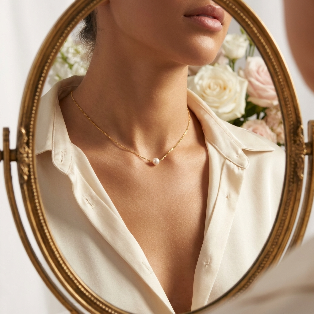 Elegant Pearl Necklace – 18K Gold Freshwater Pearl Pendant Necklace