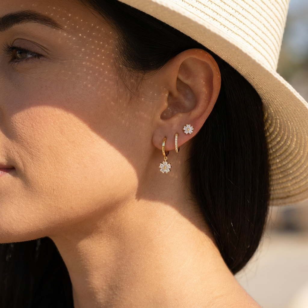 Malia Earrings Set – 925 Sterling Silver Floral Crystal Hoop &amp; Stud Set