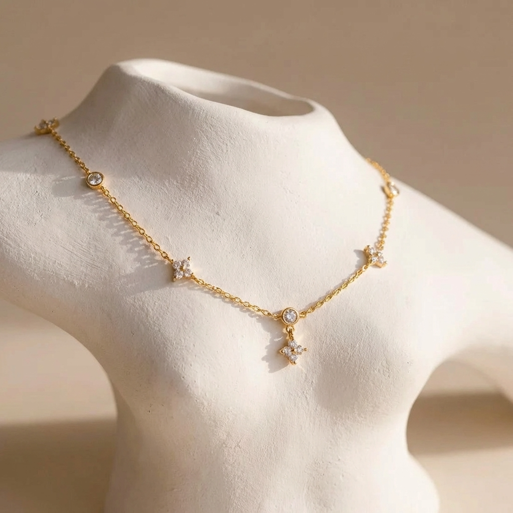 Vera Dainty Necklace – 925 Sterling Silver Delicate Crystal Necklace