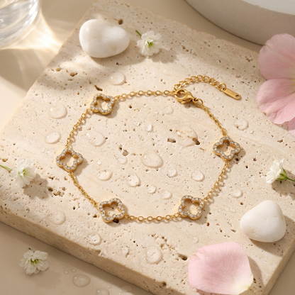 Celine Clover Bracelet – 18K Gold Crystal Lucky Clover Bracelet