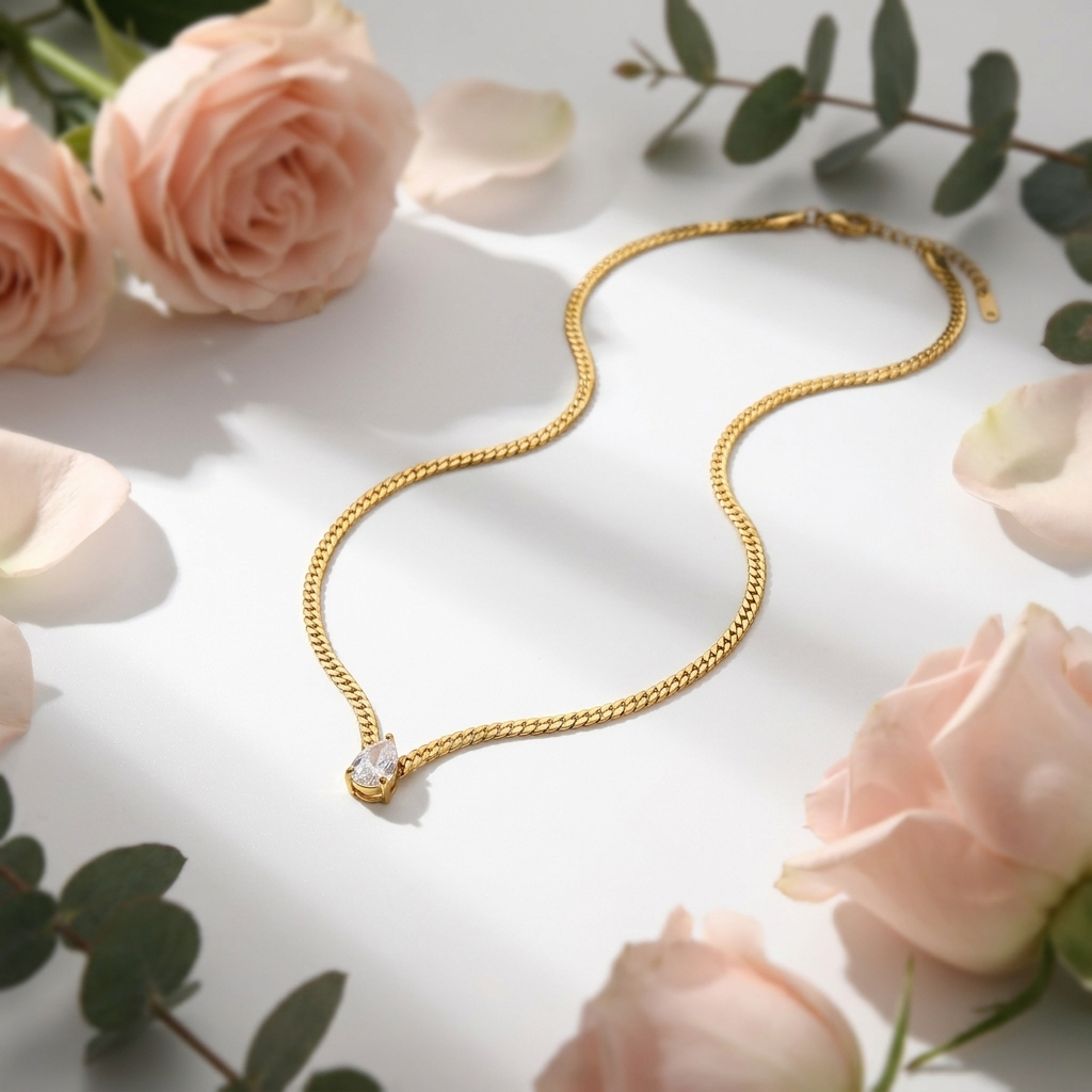 Timeless Brilliance Necklace – 18K Gold Solitaire Crystal Necklace