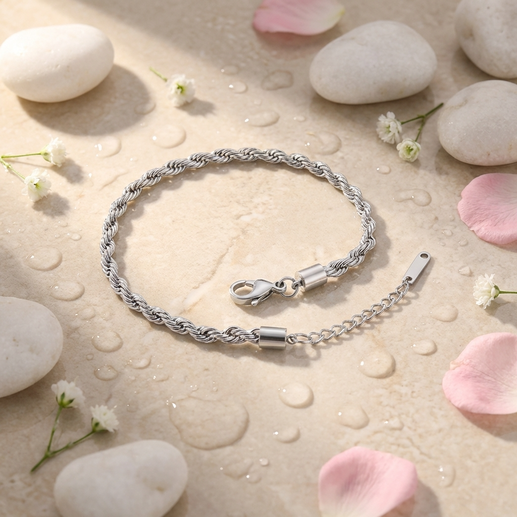 Solara rope chain anklet – twisted 18K gold ankle bracelet